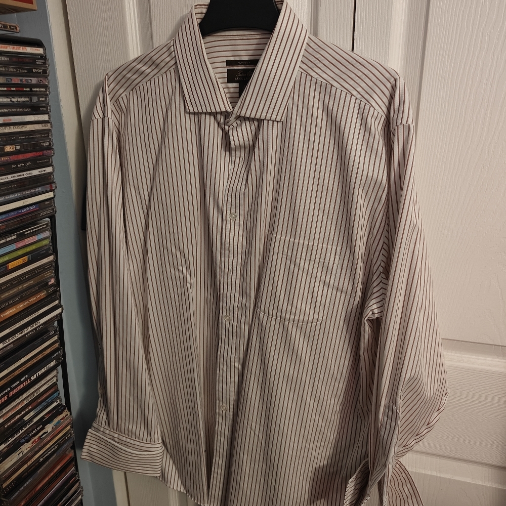 Tasso Elba Men's White and Red Striped French Cuff Shirt